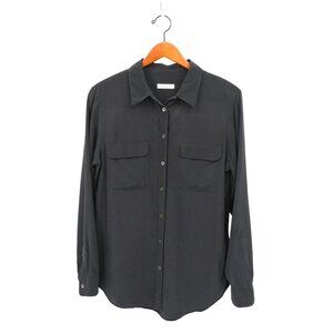 Equipment Slim Signature Black Silk Pocket Button Front Blouse Top L